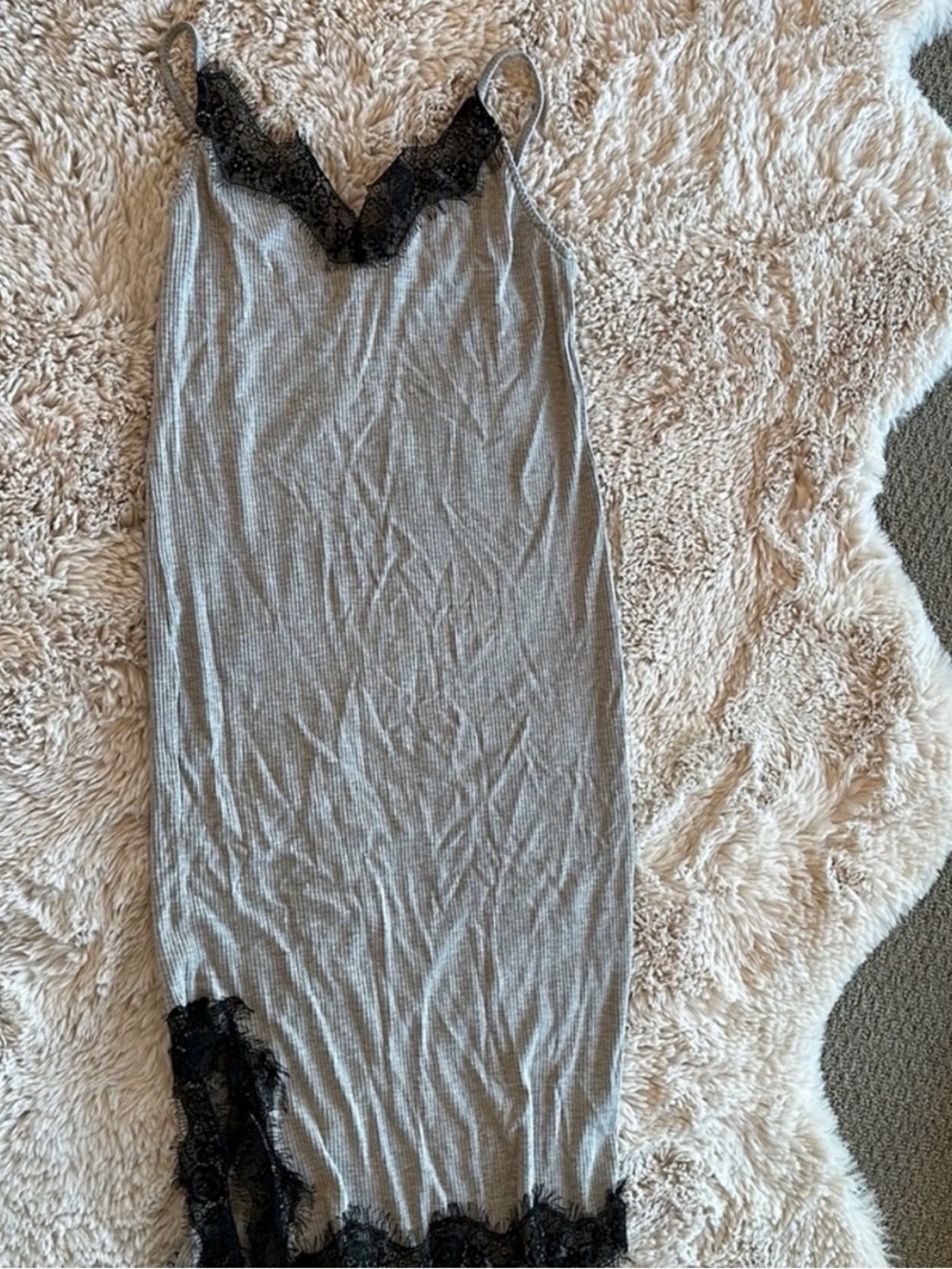 SANS SOUCI Dress Slip Rayon Lace Black Gray Size Large